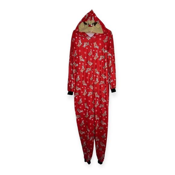 chicmatchy Other - Christmas Pajama Onesie Reindeers Hooded With Reindeer In Hood Adult XL Zip Up
